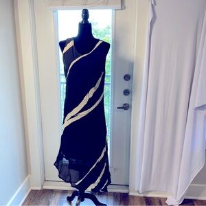 DINAH LEE Vtg Asymmetric Black Sleeveless Abstract Lined Dinner Dress Preowned